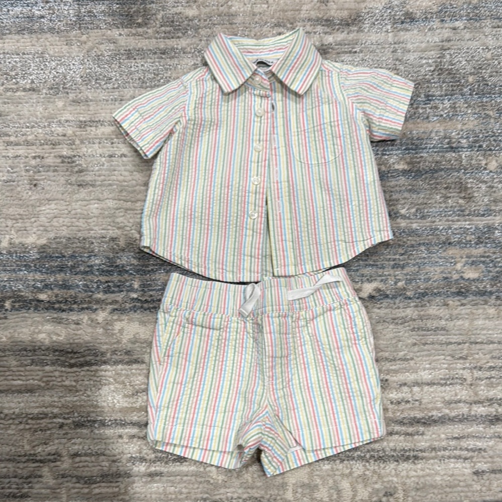 Striped Short Sleeve Shirt and Shorts Set